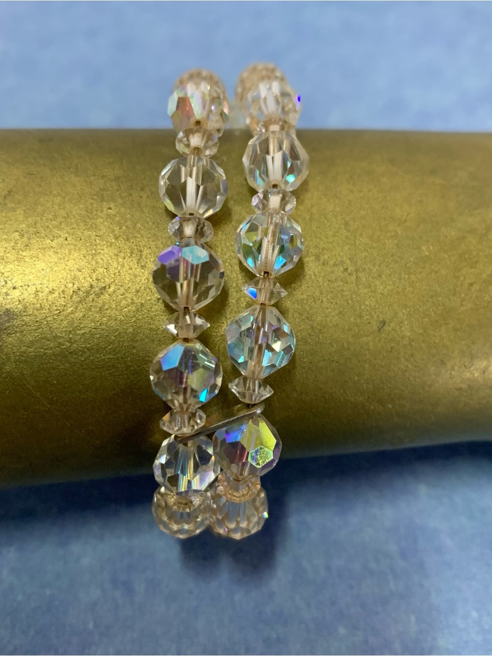 Vintage Mid Century Aurora Borealis Crystal Double Strand Bracelet